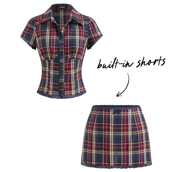 Plaid Button-Up Crop Top - Picture 3 of 9